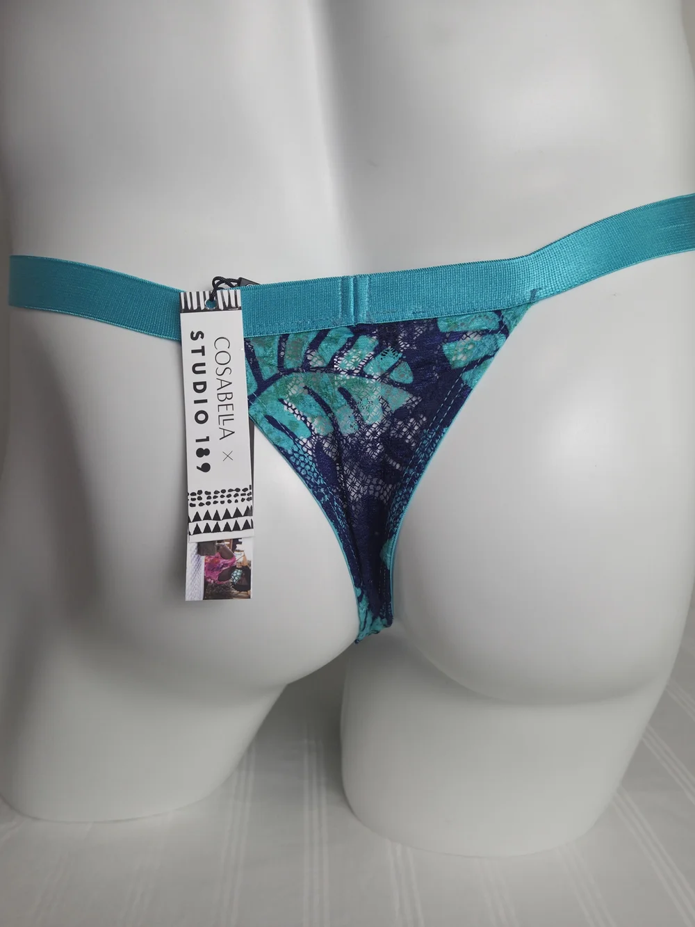 Cosabella Leaf Teal & Navy Italian Thong